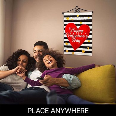 G128 Garden Flag Hanger 14IN & Garden Flag 12x18 IN Happy Valentine's Day Striped Heart
