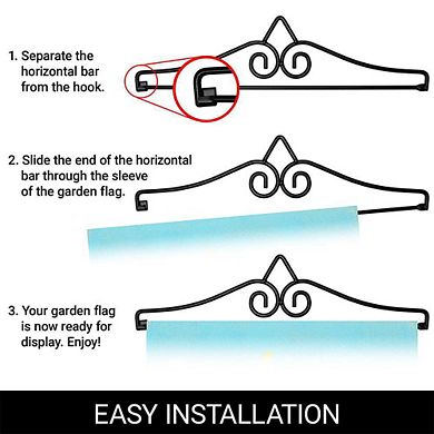 G128 Garden Flag Hanger 14IN & Garden Flag 12x18 IN Happy Easter White Bunny Double Sided