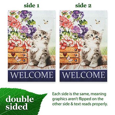 G128 12x18IN Welcome Kitten Flowers Garden Flag Double Sided Spring Garden Decoration