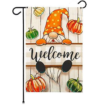 G128 12x18 in Autumn Welcome Gnome Garden Flag Double Sided Fall Garden Decoration