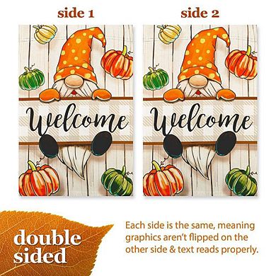 G128 12x18IN Autumn Welcome Gnome Garden Flag Double Sided Fall Garden Decoration