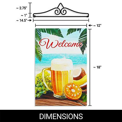G128 Garden Flag Hanger 14IN & Garden Flag 12x18 IN Welcome Beach Drink Double Sided