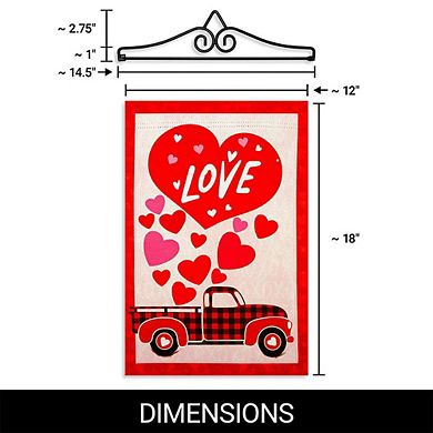 G128 Garden Flag Hanger 14IN & Garden Flag 12x18 IN Happy Valentine's Day Love Truck Double Sided