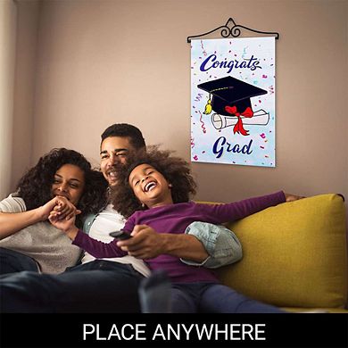 G128 Garden Flag Hanger 14IN & Garden Flag 12x18 IN Happy Graduation Congrats Cap Double Sided