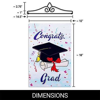 G128 Garden Flag Hanger 14IN & Garden Flag 12x18 IN Happy Graduation Congrats Cap Double Sided