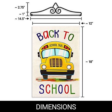 G128 Garden Flag Hanger 14IN & Garden Flag 12x18 IN Back to School Bus Double Sided