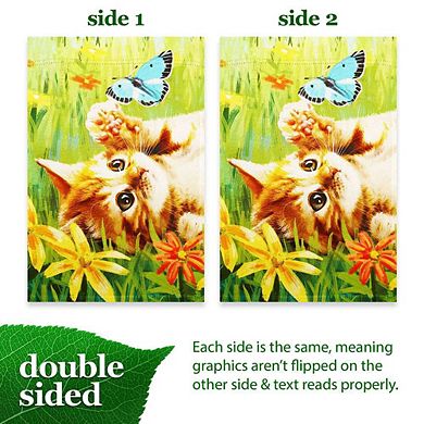 G128 12x18IN Kitten Butterfly Flowers Garden Flag Double Sided Spring Garden Decoration