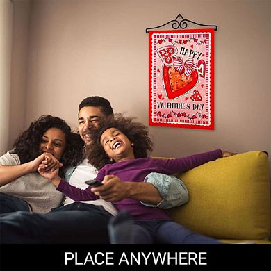 G128 Garden Flag Hanger 14IN & Garden Flag 12x18 IN Happy Valentine's Day Heart Cookie Double Sided