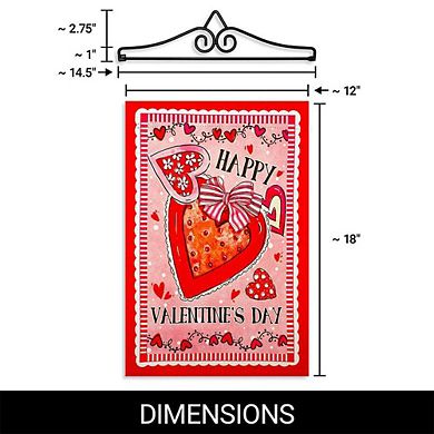 G128 Garden Flag Hanger 14IN & Garden Flag 12x18 IN Happy Valentine's Day Heart Cookie Double Sided