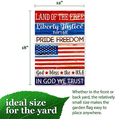 G128 12x18IN Land of the Free Liberty Garden Flag Double Sided Independence Day Garden Decoration