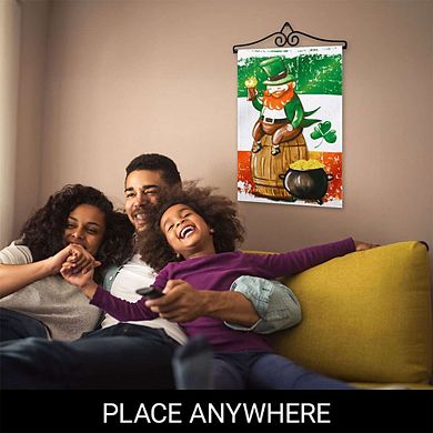 G128 Garden Flag Hanger 14IN & Garden Flag 12x18 IN Happy St. Patrick's Day Leprechaun Barrel