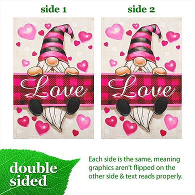 G128 12x18IN Happy Valentine’s Day Love Gnome Garden Flag Double Sided Garden Decoration