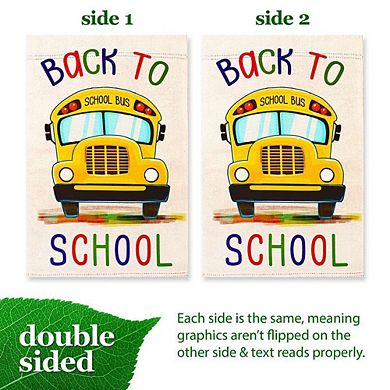 G128 12x18IN Back to School Bus Garden Flag Double Sided Back to School Garden Decoration