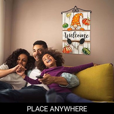 G128 Garden Flag Hanger 14IN & Garden Flag 12x18 IN Autumn Welcome Gnome Double Sided