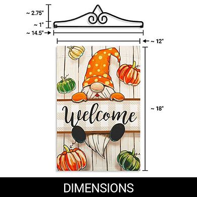 G128 Garden Flag Hanger 14IN & Garden Flag 12x18 IN Autumn Welcome Gnome Double Sided