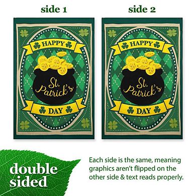 G128 12x18IN Happy St. Patrick’s Day Pot Gold Garden Flag Double Sided Garden Decoration
