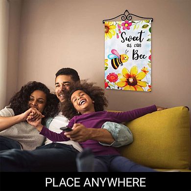 G128 Garden Flag Hanger 14IN & Garden Flag 12x18 IN Sweet Bee Flowers Double Sided