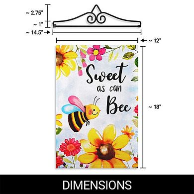 G128 Garden Flag Hanger 14IN & Garden Flag 12x18 IN Sweet Bee Flowers Double Sided