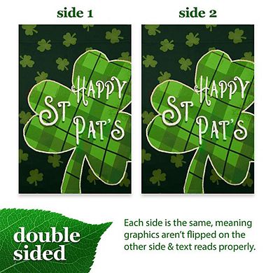 G128 12x18IN Happy St. Patrick’s Day Plaid Shamrock Garden Flag Double Sided Garden Decoration