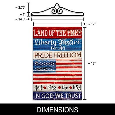 G128 Garden Flag Hanger 14IN & Garden Flag 12x18 IN Land of the Free Liberty Double Sided