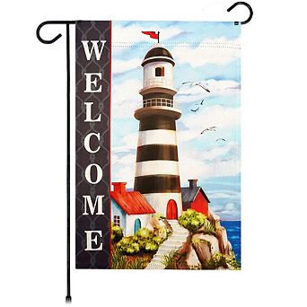 G128 12x18 in Welcome Lighthouse Beach Garden Flag Double Sided Summer Garden Decoration