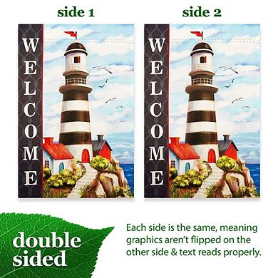 G128 12x18IN Welcome Lighthouse Beach Garden Flag Double Sided Summer Garden Decoration