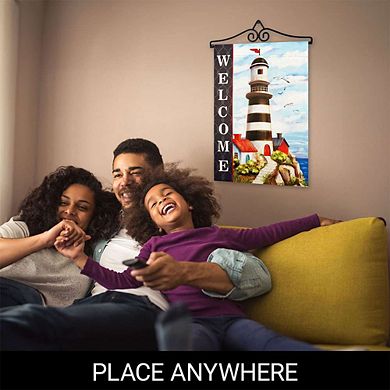 G128 Garden Flag Hanger 14IN & Garden Flag 12x18 IN Welcome Lighthouse Beach Double Sided