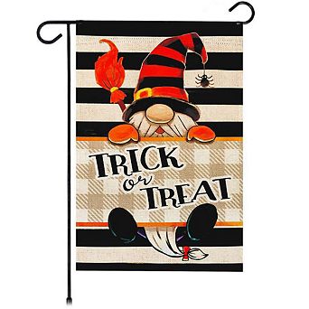 G128 12x18 in Halloween Trick or Treat Gnome Garden Flag Double Sided Halloween Garden Decoration