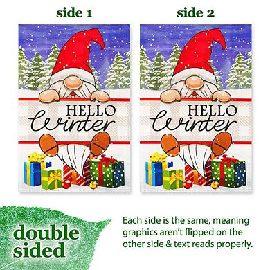G128 12x18IN Hello Winter Gnome Gifts Garden Flag Double Sided Winter Garden Decoration