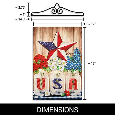 G128 Garden Flag Hanger 14IN & Garden Flag 12x18 IN American Star Flowers