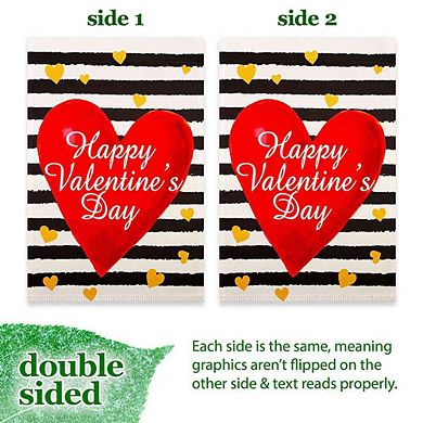 G128 12x18IN Happy Valentine’s Day Striped Heart Garden Flag Double Sided Garden Decoration