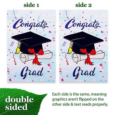 G128 12x18IN Happy Graduation Congrats Cap Garden Flag Double Sided Graduation Garden Decoration