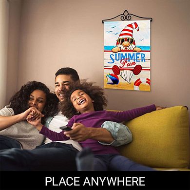 G128 Garden Flag Hanger 14IN & Garden Flag 12x18 IN Summer Fun Gnome Double Sided