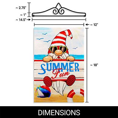 G128 Garden Flag Hanger 14IN & Garden Flag 12x18 IN Summer Fun Gnome Double Sided