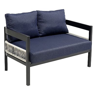 Merax Multi-person Outdoor Iron Sofa Set with A table, Rattan Decoration, Suitable for Garden
