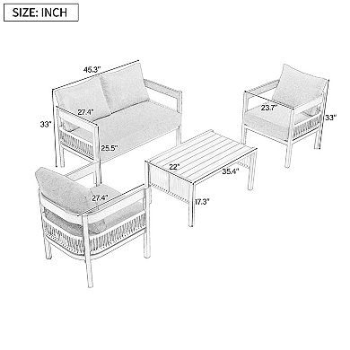 Merax Multi-person Outdoor Iron Sofa Set with A table, Rattan Decoration, Suitable for Garden