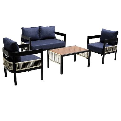 Merax Multi-person Outdoor Iron Sofa Set with A table, Rattan Decoration, Suitable for Garden
