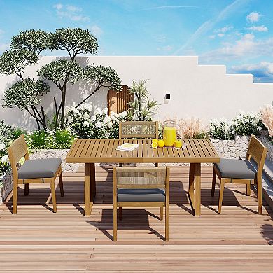 Merax Multi-person Outdoor Acacia Wood Dining Table and Chair Set