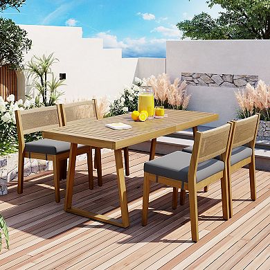 Merax Multi-person Outdoor Acacia Wood Dining Table and Chair Set