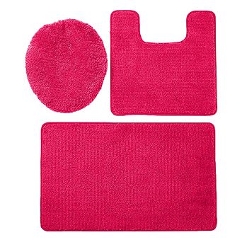 Layla 3 pc Shaggy Bathroom Rug Set, Bath Mat, Contour Rug, Standard Toilet Lid Cover, Non-Slip