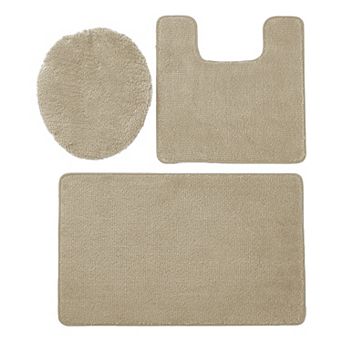 Layla 3 pc Shaggy Bathroom Rug Set, Bath Mat, Contour Rug, Standard Toilet Lid Cover, Non-Slip
