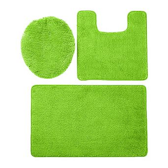 Layla 3 pc Shaggy Bathroom Rug Set, Bath Mat, Contour Rug, Standard Toilet Lid Cover, Non-Slip