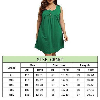 Women's Summer Scoop Neck Sleeveless Tank Tops Dress Button Down Plus Size Swing Midi Dress