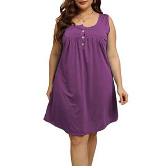 Women's Summer Scoop Neck Sleeveless Tank Tops Dress Button Down Plus Size Swing Midi Dress