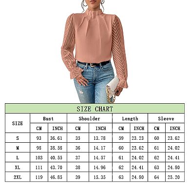 Women's Long Frill Sleeve Stand Collar Shirts Ruffle Solid Color Elegant Office Workwear Blouse