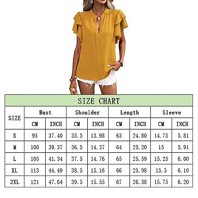 Women Short Sleeve V Neck Blouse Soft Stylish Shirt Youthful Double Layered Ruffle Sleeves Top