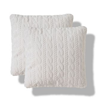 Cuddl Duds® Ivory Cable Knit Faux Fur Decorative Pillows 2-Pack