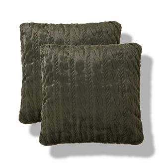 Cuddl Duds® 2 pk Green Cable Faux Fur Throw Pillows