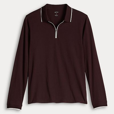 ★9/23迄sale★TFW49 LONG SLEEVE POLO Men's Apt. 9® Long Sleeve Zipper Polo