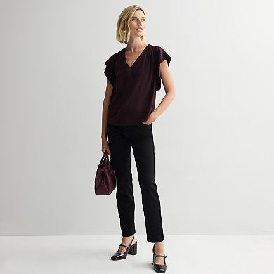 Women's Nine West Textured V-Neck Short Sleeve Top